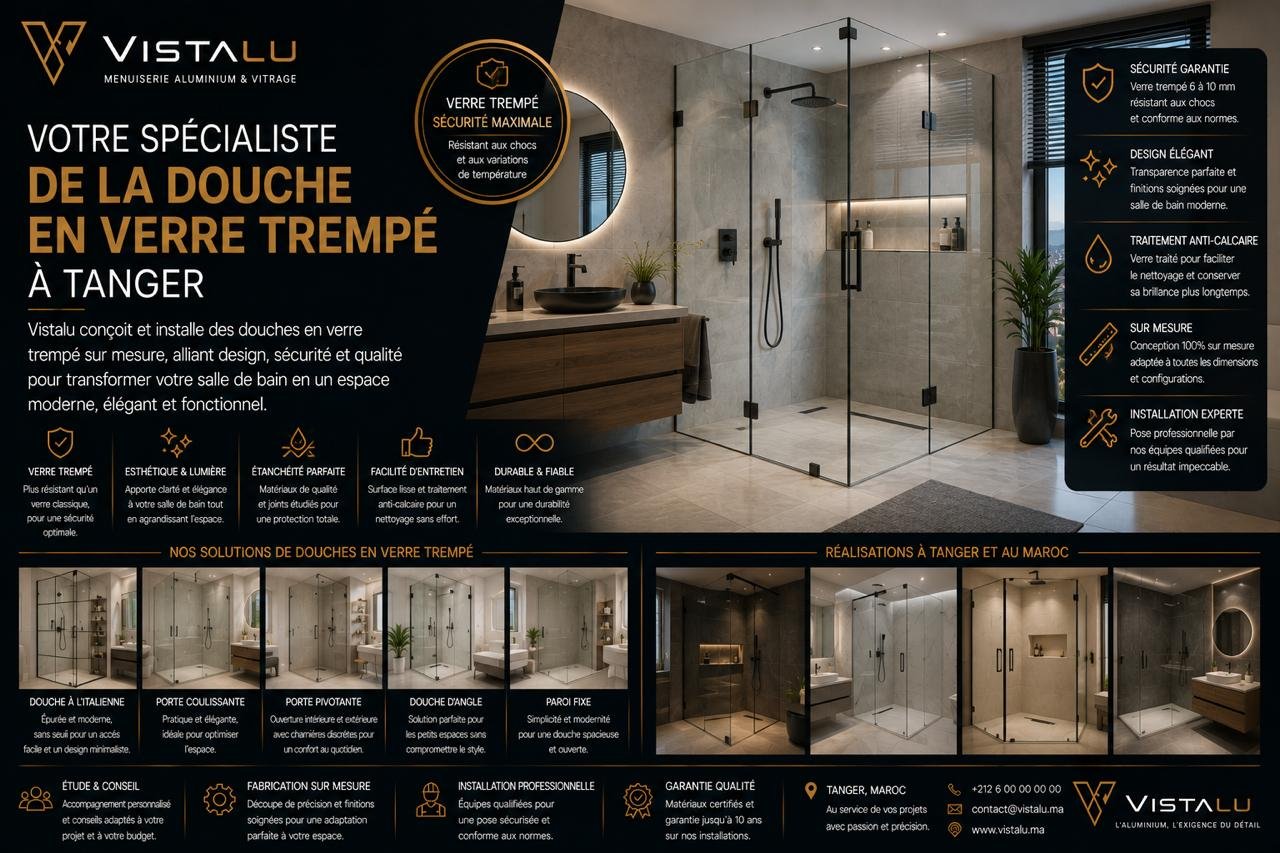 Paroi douche verre trempé sur mesure Tanger