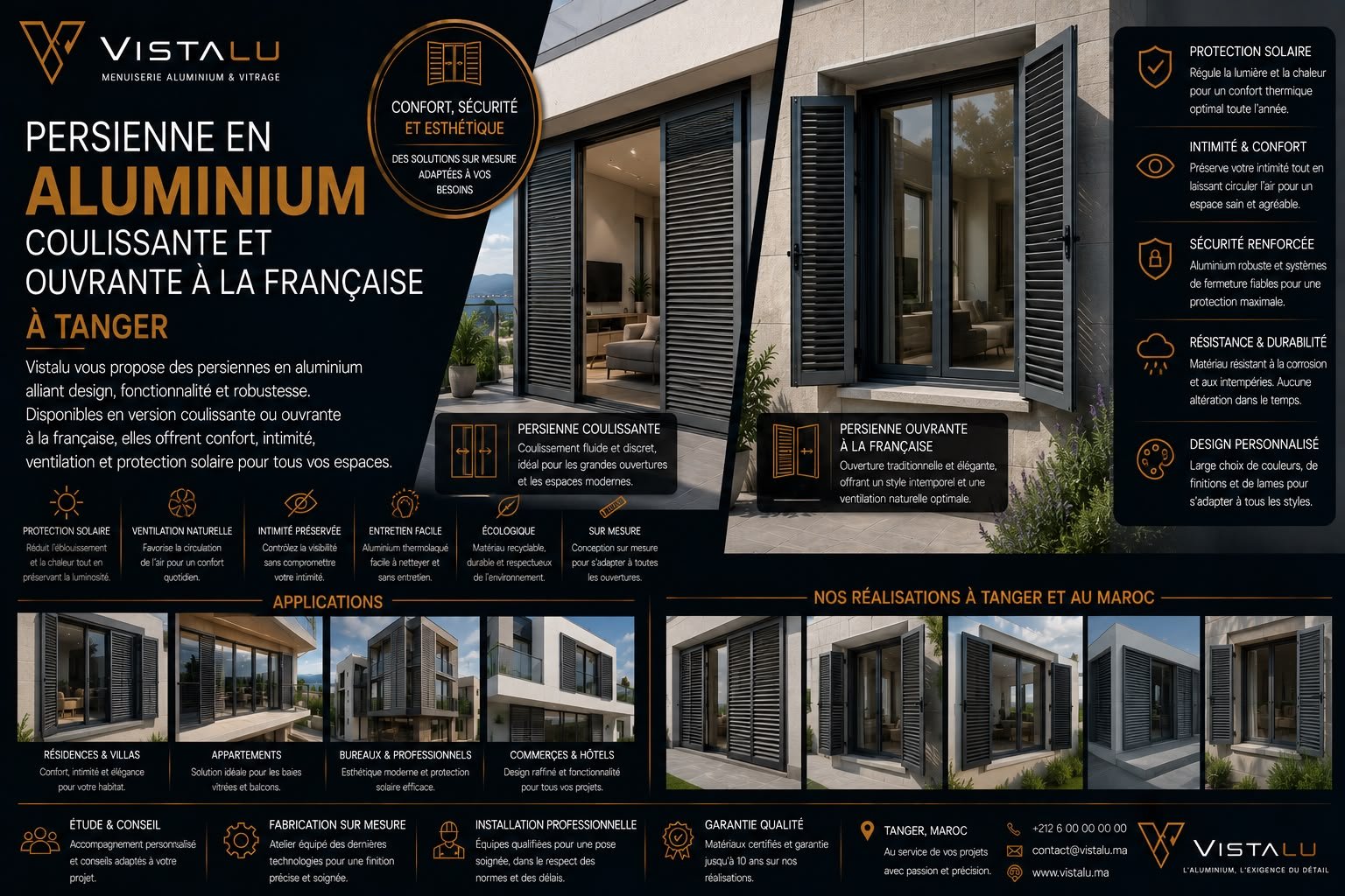 Persienne en aluminium coulissante et ouvrante à la française Tanger