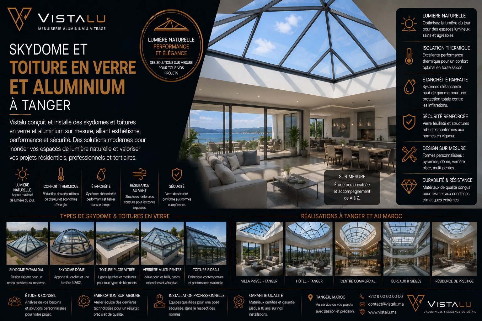 Skydome et toiture en verre et aluminium Tanger
