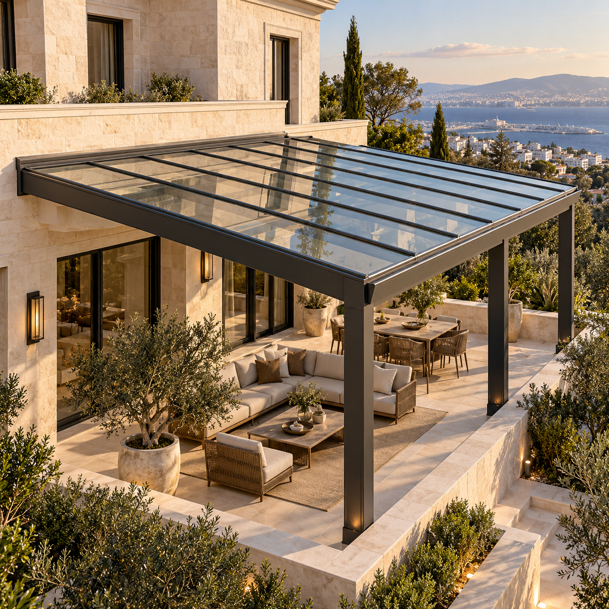 Verrière de toiture en verre et aluminium apportant de la lumière naturelle
