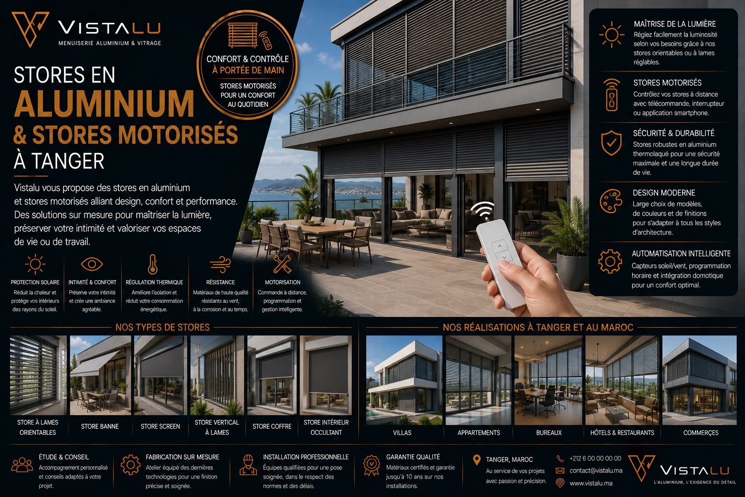 Stores en aluminium horizontaux verticaux et motorisés Tanger
