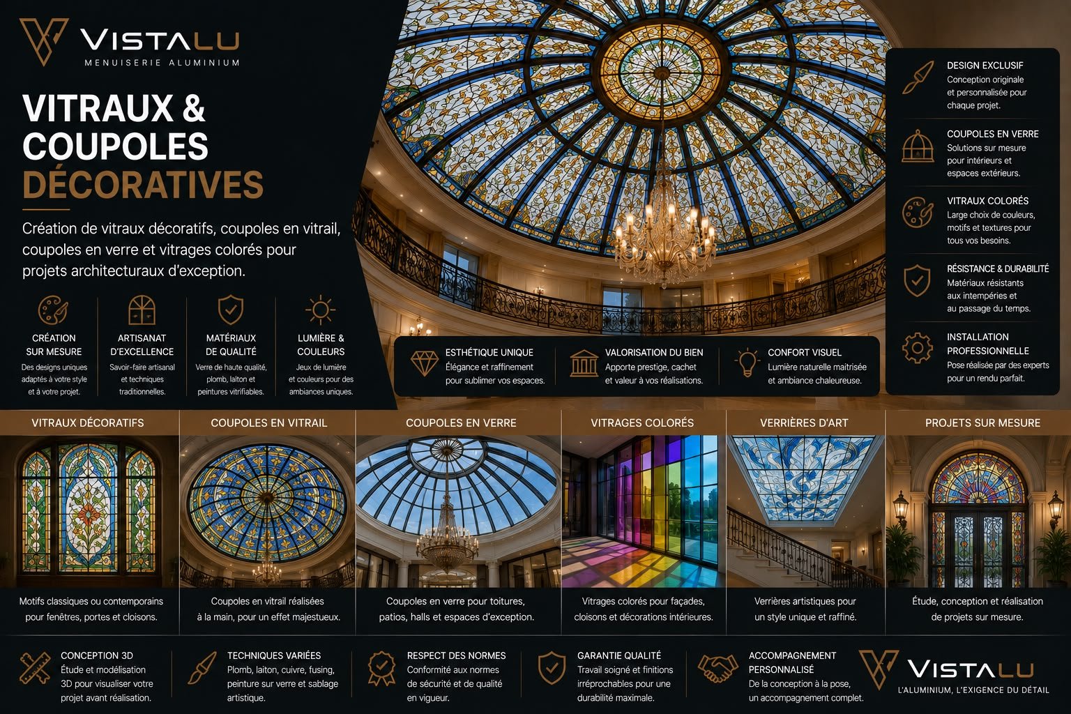 Vitrail décoratif coupole verre Tanger